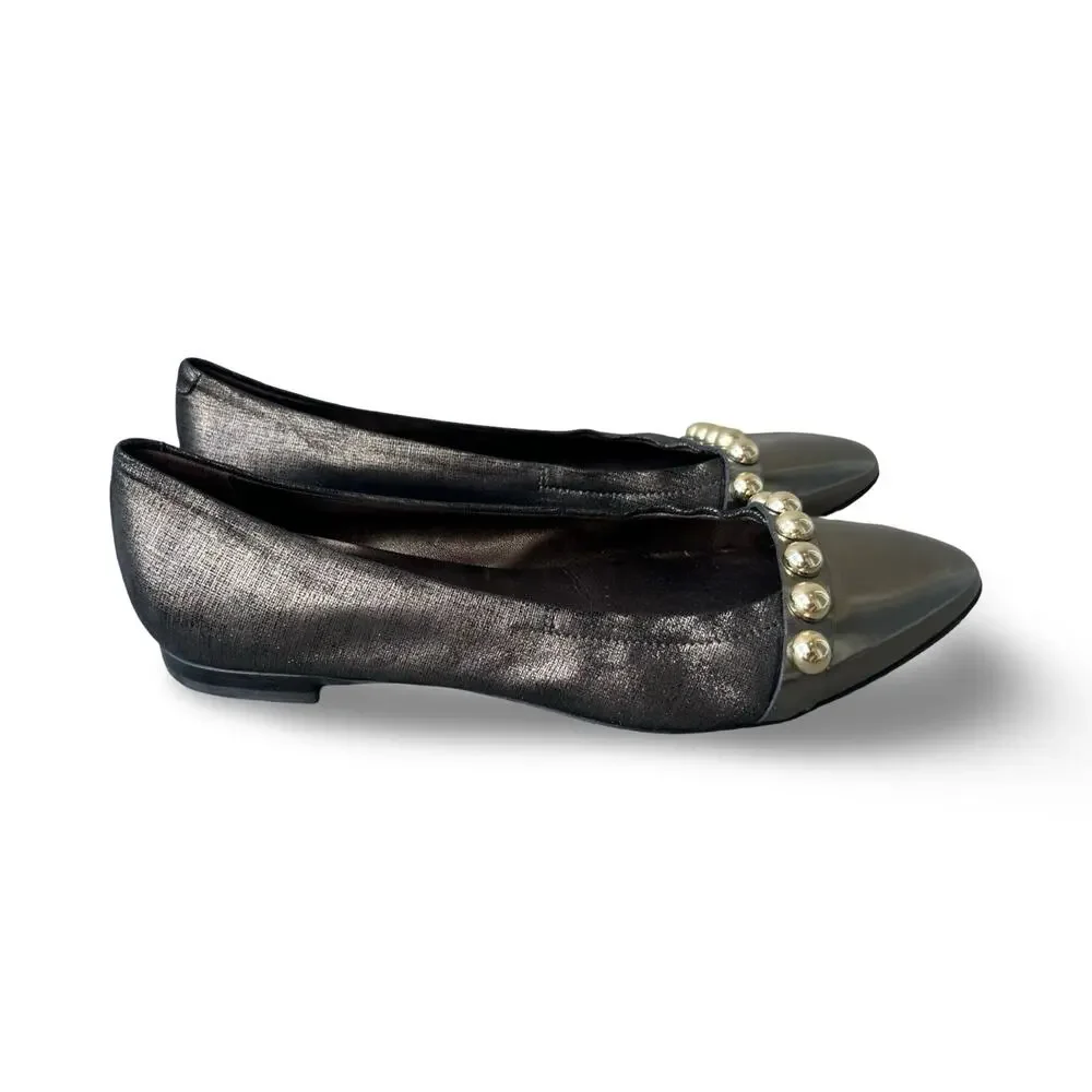 AGL Attilio Giusti Leombruni Leather Patent Cap Toe Chain Flats EU 39 US 8.5